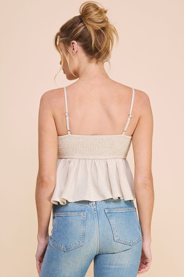 Linen Blend Smock Cami Tank Babydoll Top
