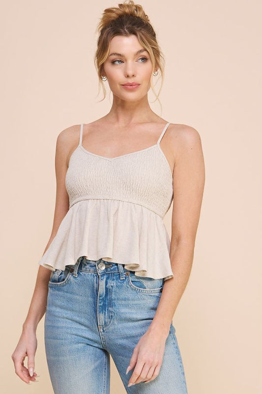 Linen Blend Smock Cami Tank Babydoll Top