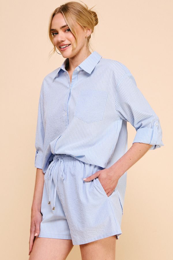 Twin Stripe Cotton Blend Collar Shirt