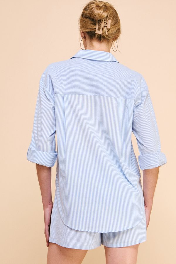 Twin Stripe Cotton Blend Collar Shirt