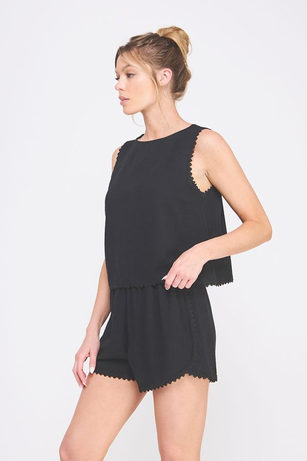 Soft Linen Blend Sleeveless Top w/ Crochet Lace Trim