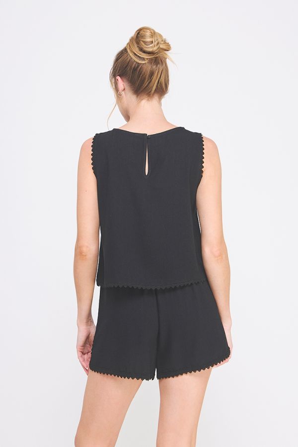 Soft Linen Blend Sleeveless Top w/ Crochet Lace Trim