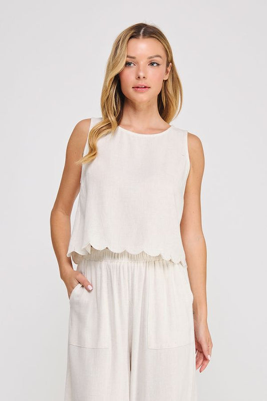 Soft Linen Blend Scallop Edge Tank Top