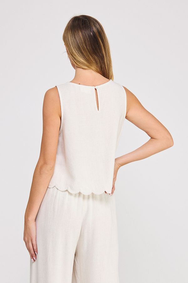 Soft Linen Blend Scallop Edge Tank Top
