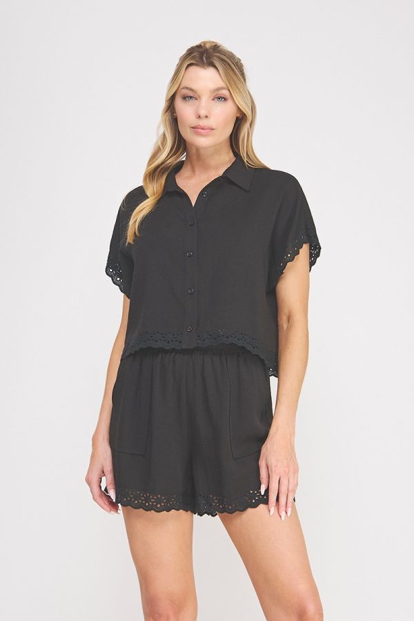 Linen Blend Short Sleeve Dolman Shirt