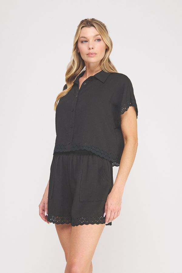 Linen Blend Short Sleeve Dolman Shirt