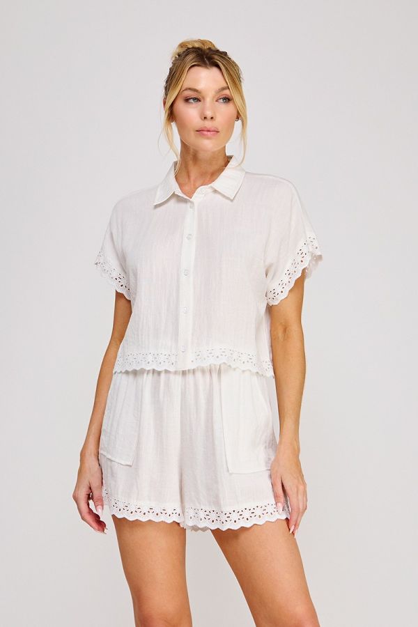 Linen Blend Short Sleeve Dolman Shirt