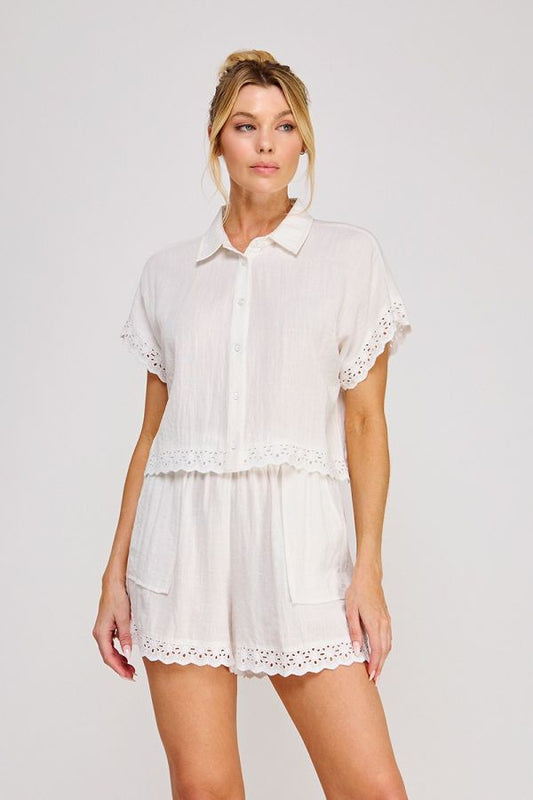 Linen Blend Short Sleeve Dolman Shirt