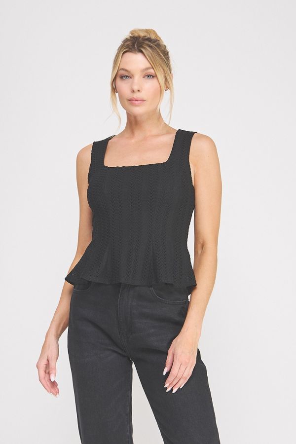 Pointelle Knit Square Neck Bodice with Peplum