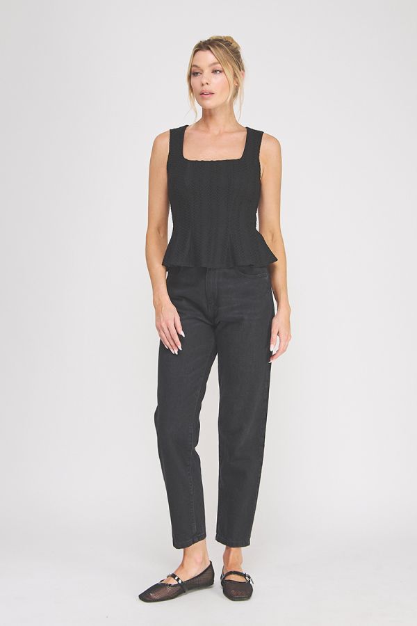 Pointelle Knit Square Neck Bodice with Peplum