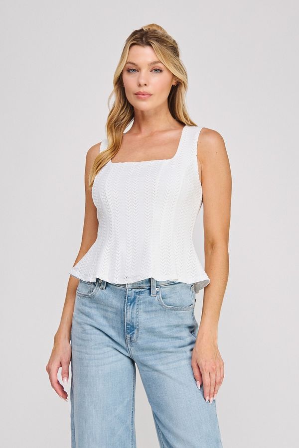 Pointelle Knit Square Neck Bodice with Peplum
