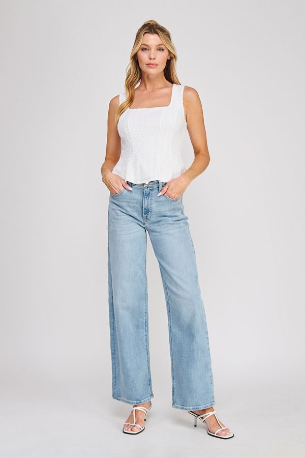Pointelle Knit Square Neck Bodice with Peplum
