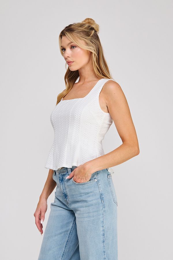 Pointelle Knit Square Neck Bodice with Peplum