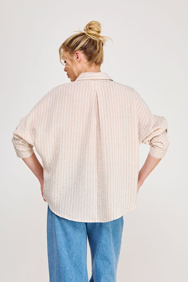 Soft Linen Blend Striped Button-Up Shirt