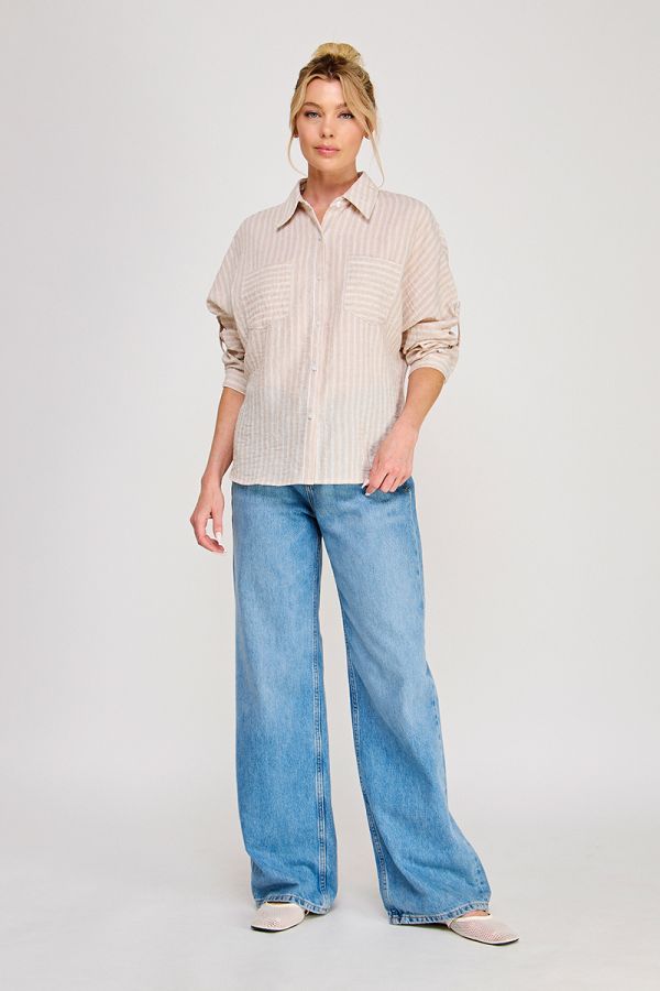 Soft Linen Blend Striped Button-Up Shirt