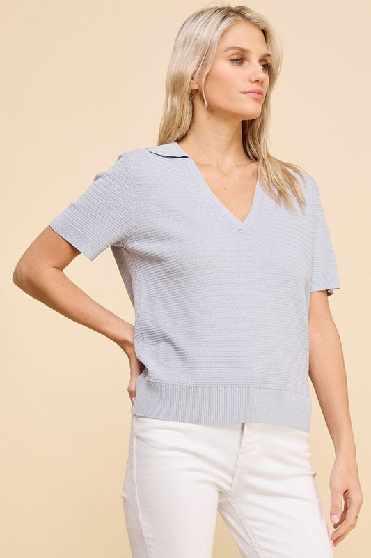 Fine Gauge Short Sleeve Textured Polo