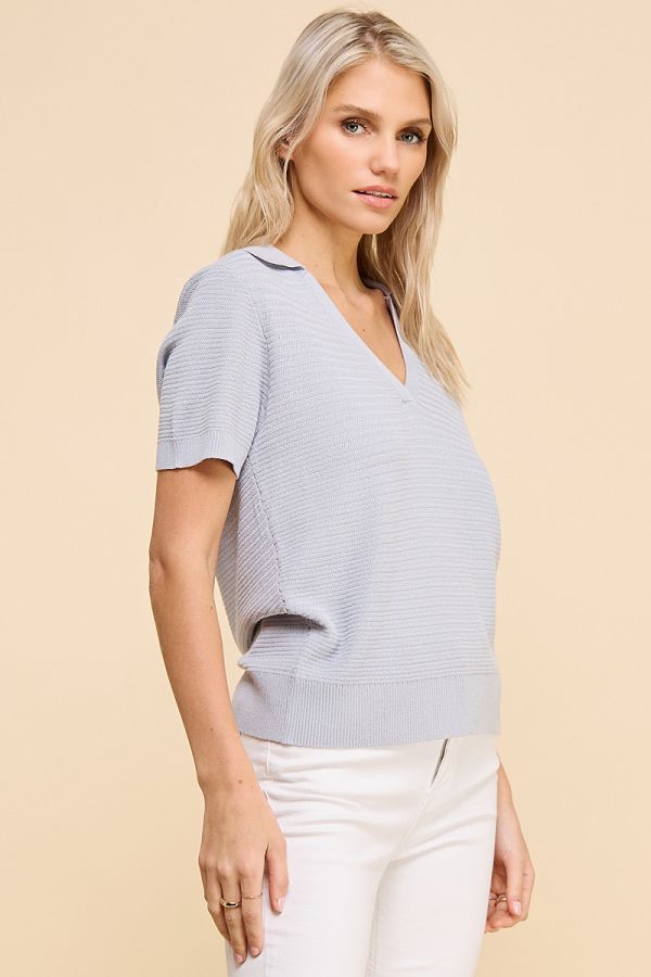 Fine Gauge Short Sleeve Textured Polo
