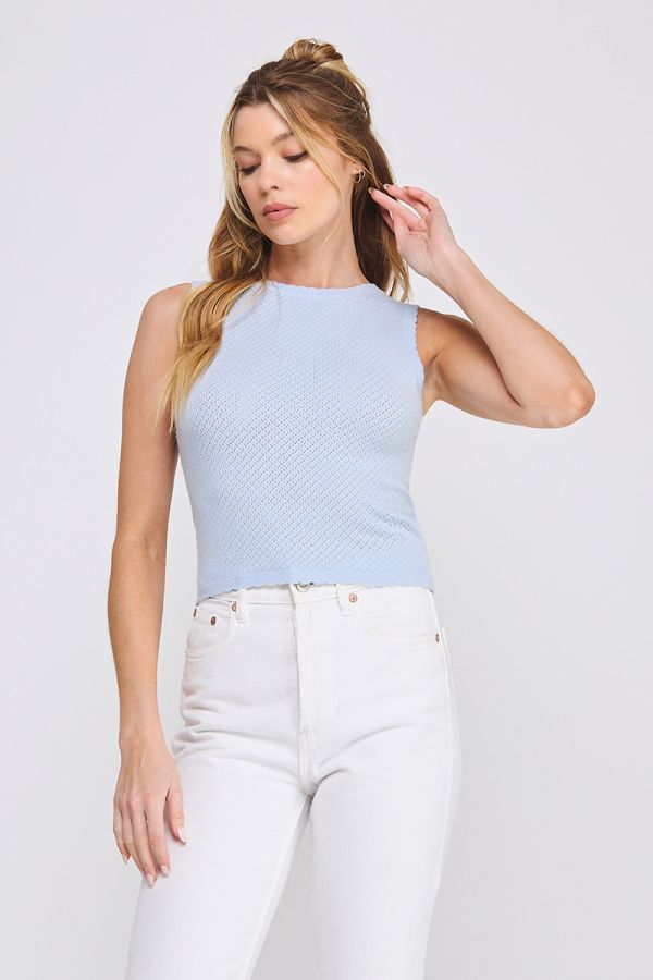 Soft Fine Gauge Delicate Pointelle Tank w/Scallop Edges