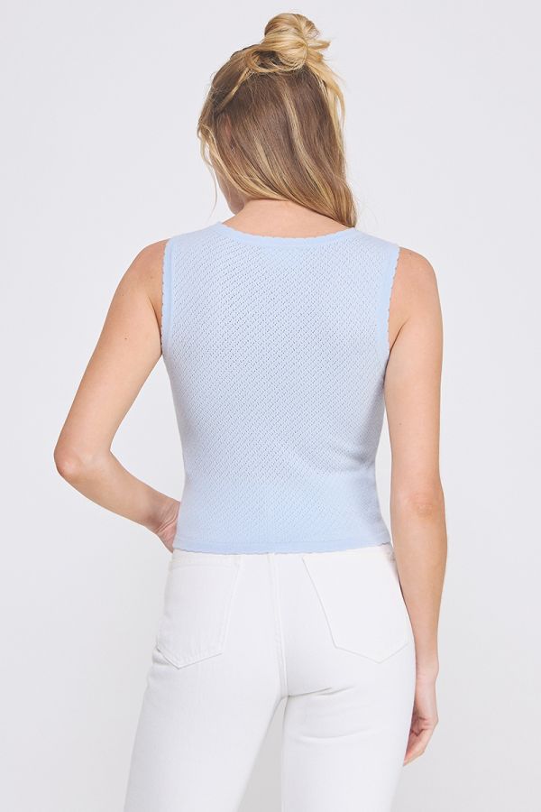 Soft Fine Gauge Delicate Pointelle Tank w/Scallop Edges