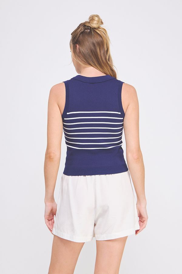 Striped Knit Polo Tank Top