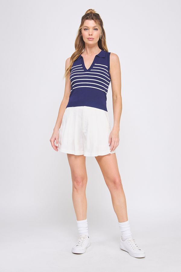 Striped Knit Polo Tank Top