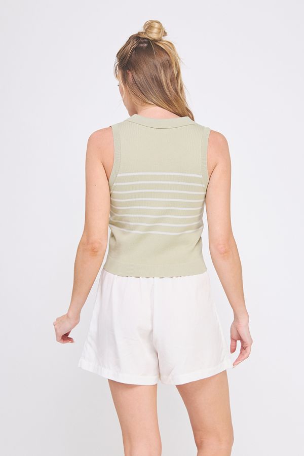 Striped Knit Polo Tank Top