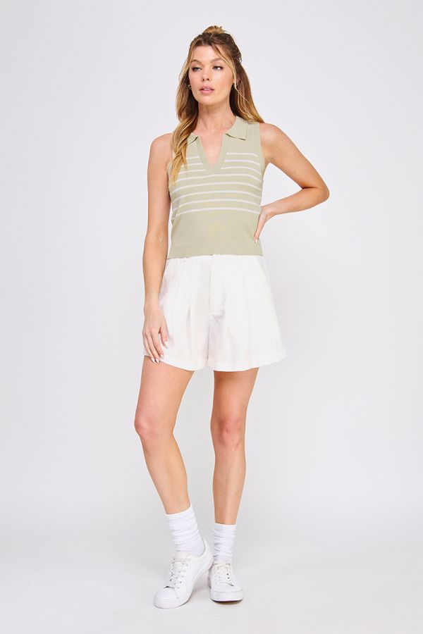 Striped Knit Polo Tank Top