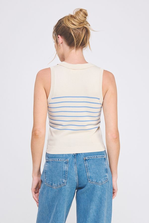 Striped Knit Polo Tank Top