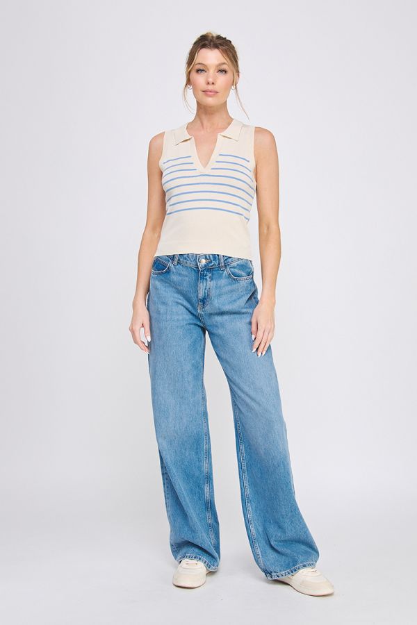 Striped Knit Polo Tank Top