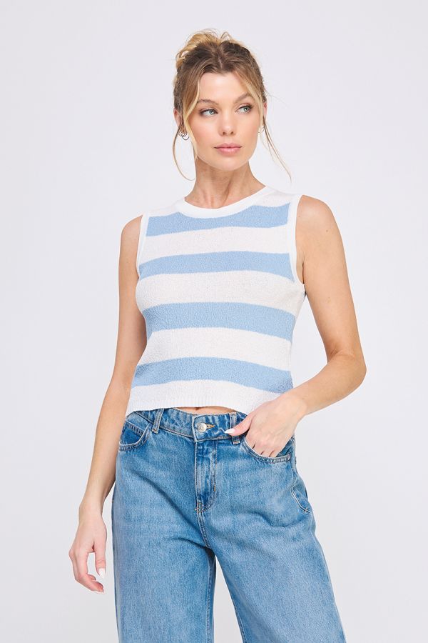 Pebbled Knit Striped Tank Top
