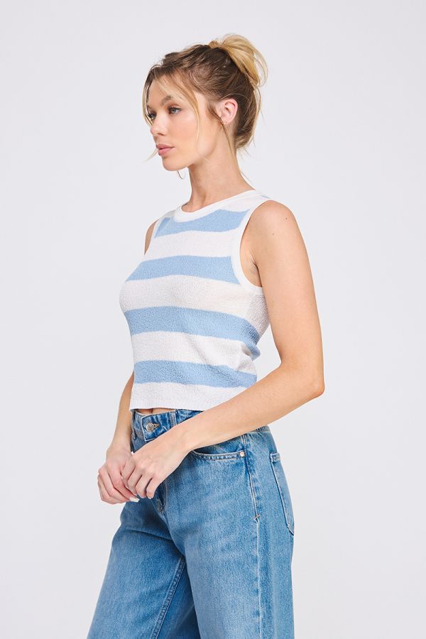 Pebbled Knit Striped Tank Top