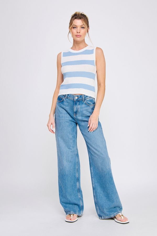 Pebbled Knit Striped Tank Top