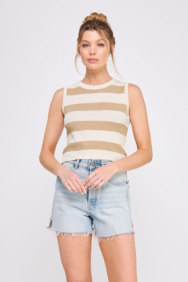 Pebbled Knit Striped Tank Top