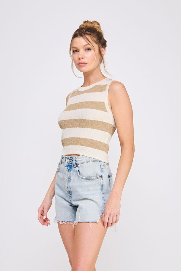 Pebbled Knit Striped Tank Top