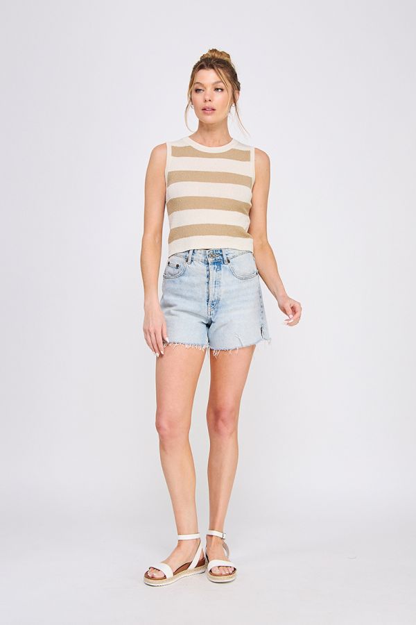 Pebbled Knit Striped Tank Top