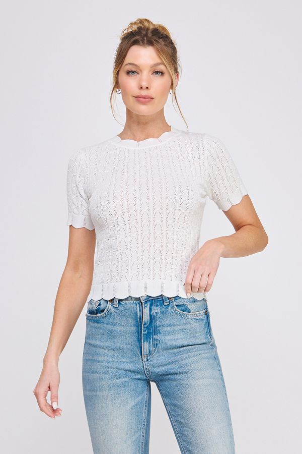Pointelle Knit Top w/ Scallop Edges