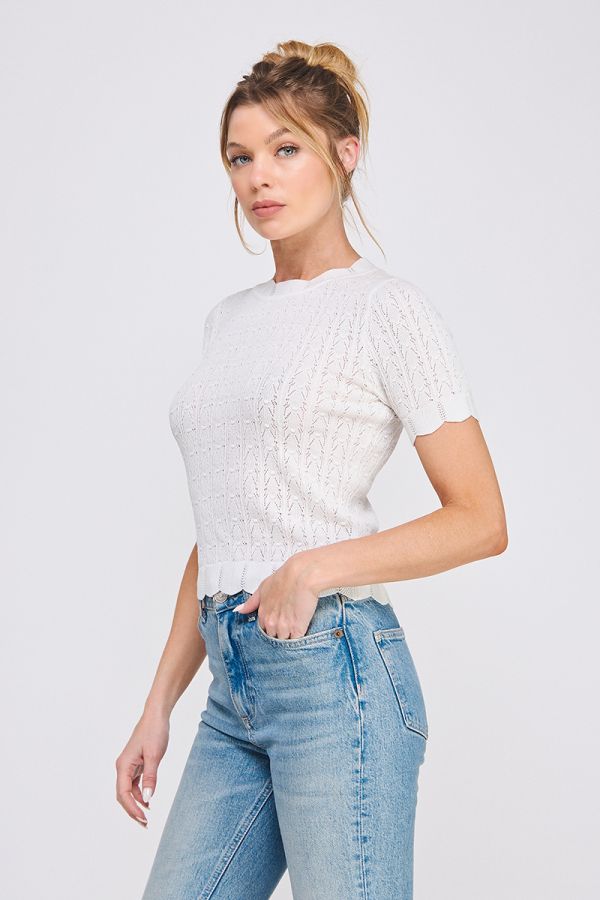 Pointelle Knit Top w/ Scallop Edges