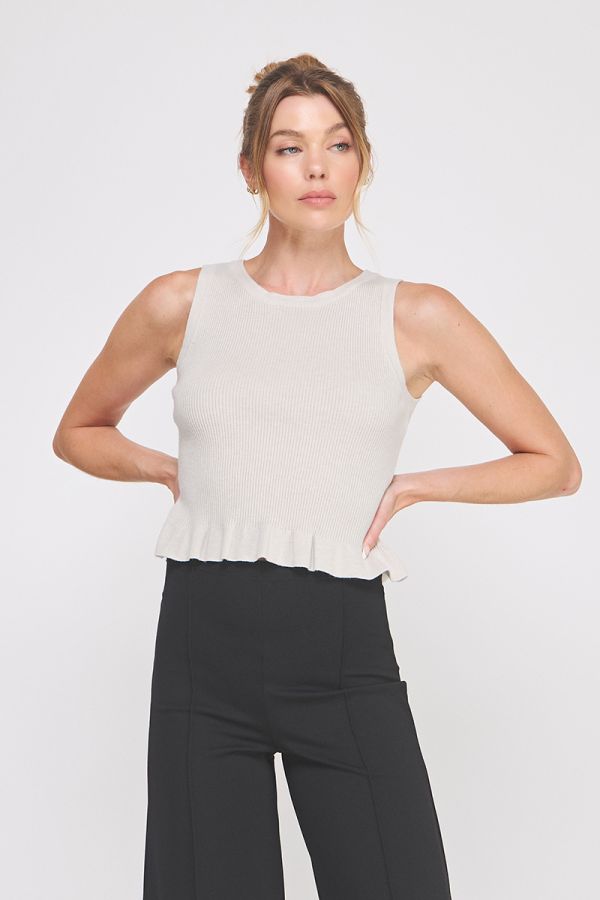 Soft Rib-Knit Sweater Peplum Tank