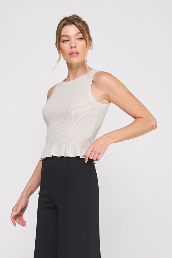 Soft Rib-Knit Sweater Peplum Tank