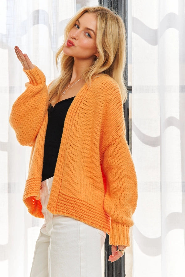 Drop Shoulder Comfy Sweater Cardigan w/ Hemline Accent