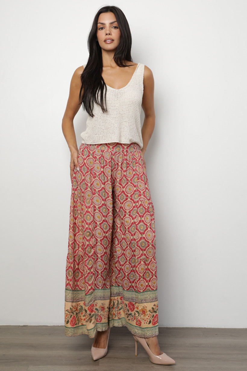 Coral Mosaic Palazzo Pants