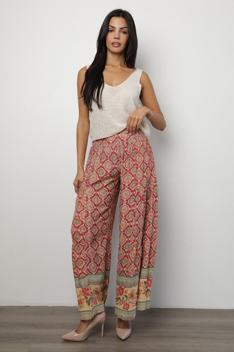 Coral Mosaic Palazzo Pants