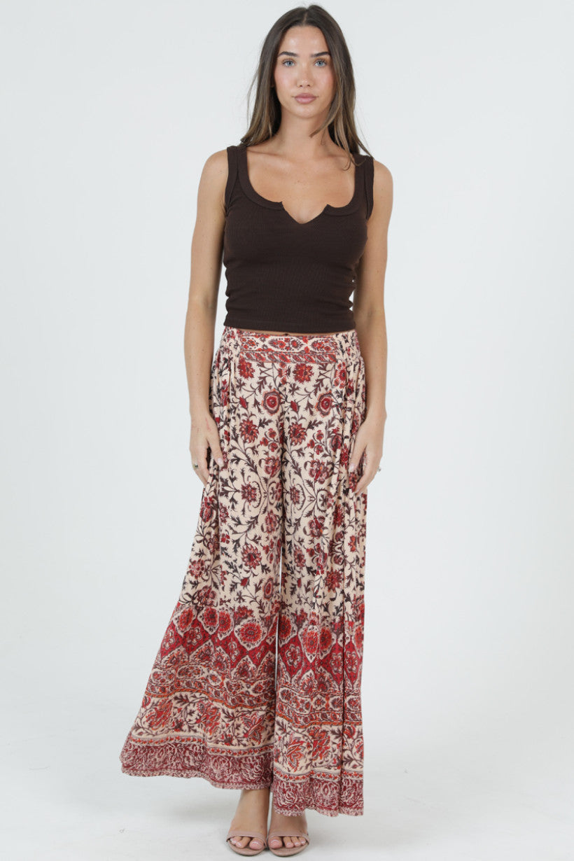 Smocked Waist Tiered Wide Leg Pants