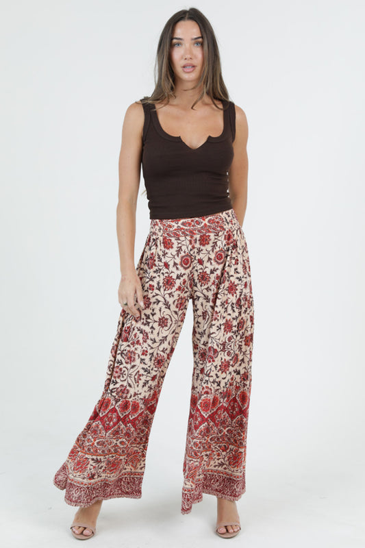 Smocked Waist Tiered Wide Leg Pants