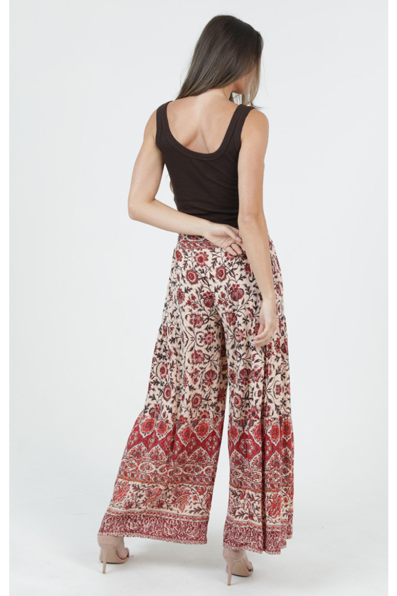Smocked Waist Tiered Wide Leg Pants