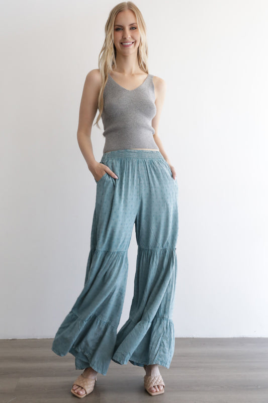 Sage Breeze Tiered Palazzo Pants