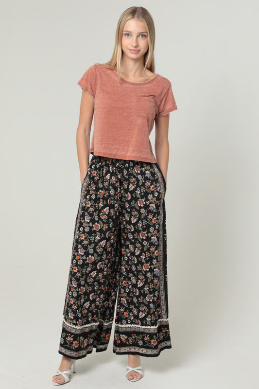 Smocked Waistband Pant w/ Lace Detailing