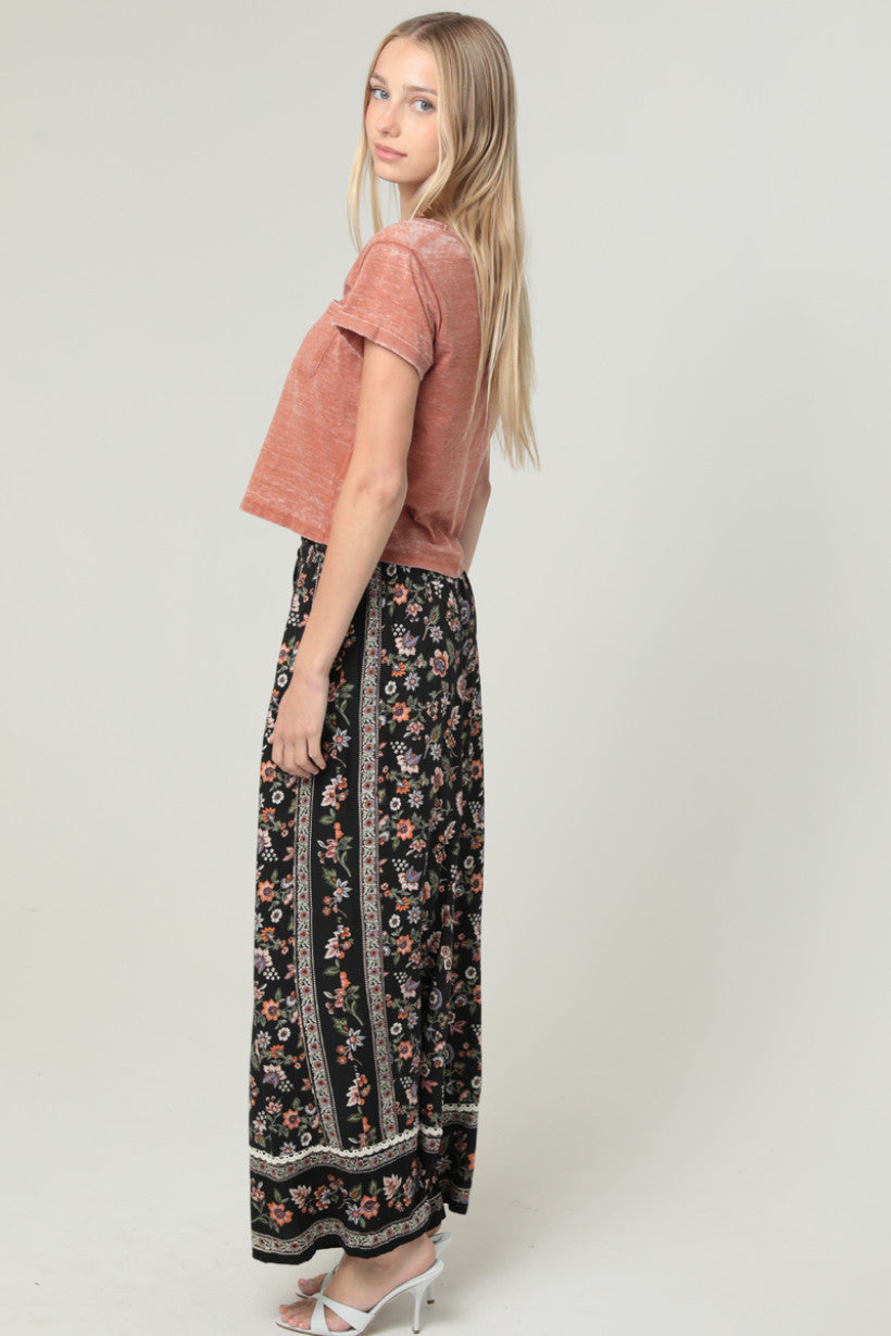 Smocked Waistband Pant w/ Lace Detailing