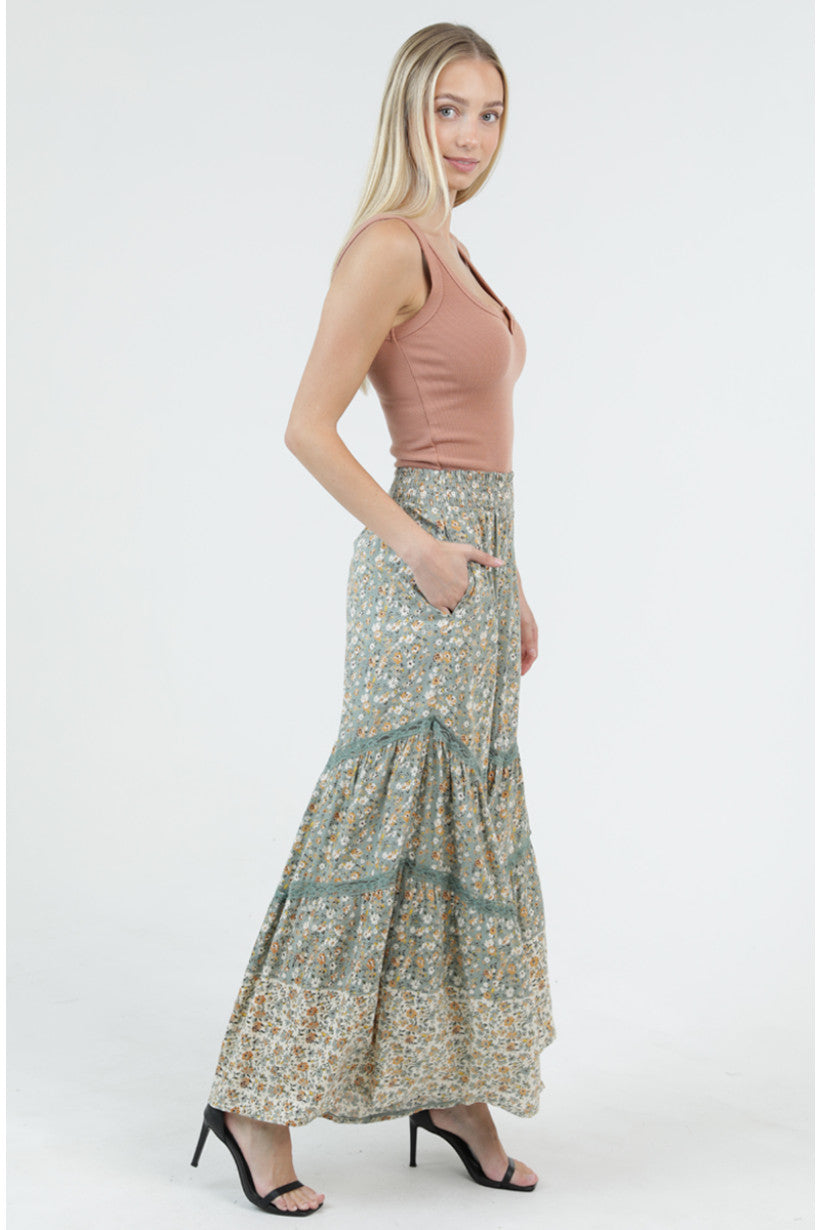 Smocked Waist Floral Lace Print Pants