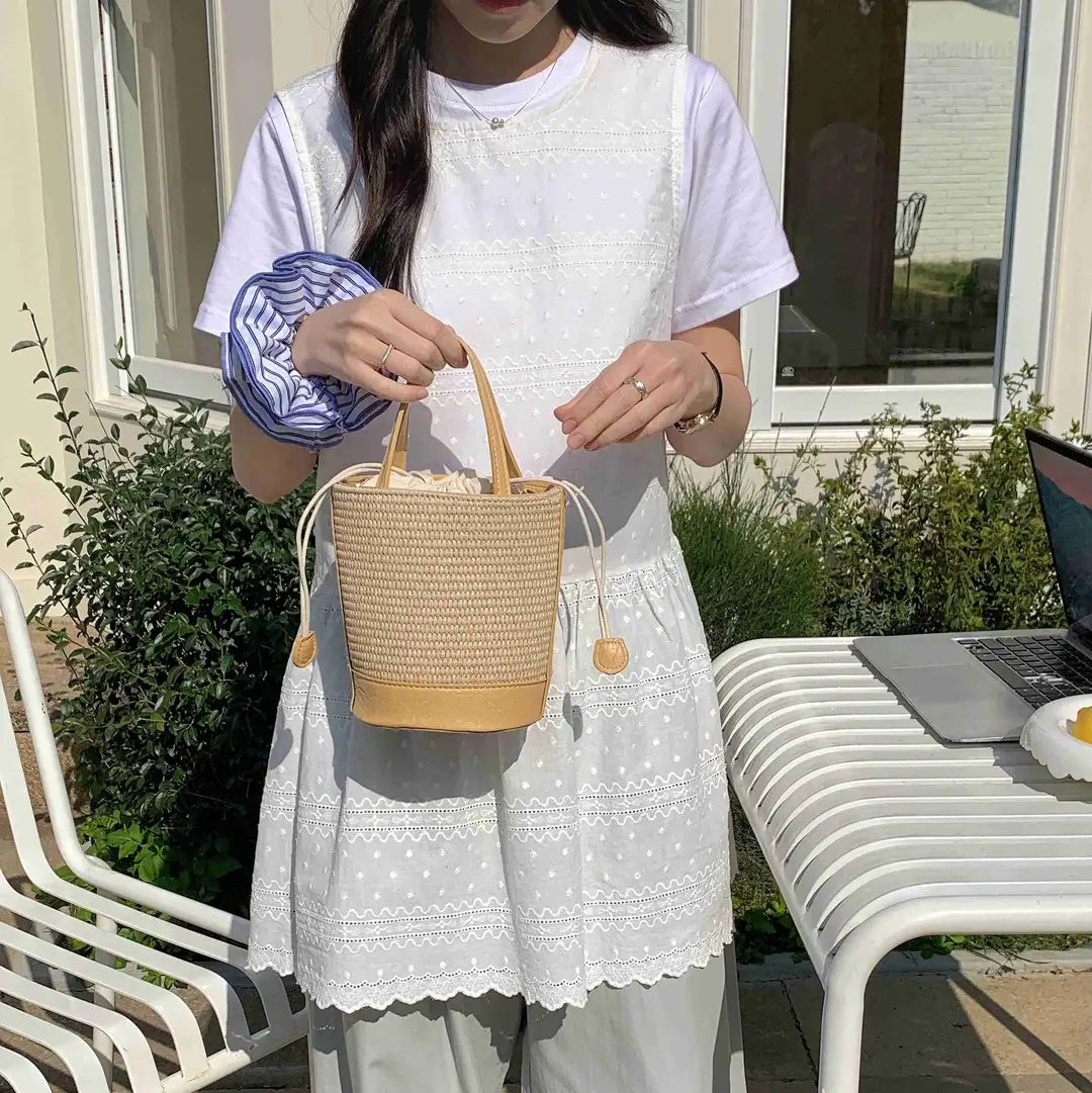 Straw Bucket/Crossbody Bag